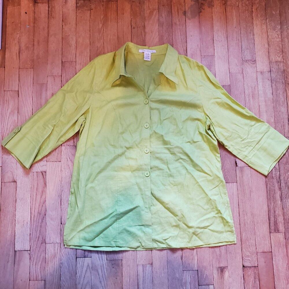 Versailles Green Linen Rayon 3/4 Sleeve Tunic Top Plus Size 1X Lagenlook - Picture 10 of 12